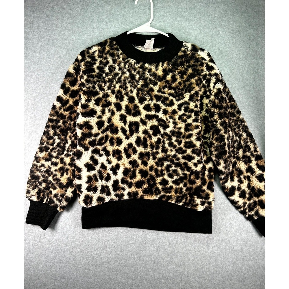 No Boundaries Sherpa Sweatshirt Girls Medium 7-9 Beige Black Animal Print Winter